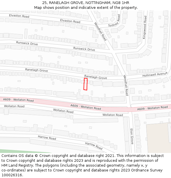 25, RANELAGH GROVE, NOTTINGHAM, NG8 1HR: Location map and indicative extent of plot