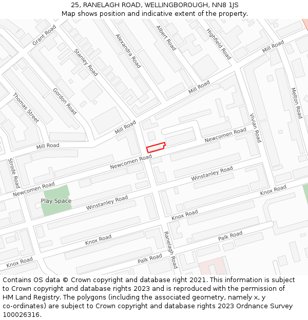 25, RANELAGH ROAD, WELLINGBOROUGH, NN8 1JS: Location map and indicative extent of plot