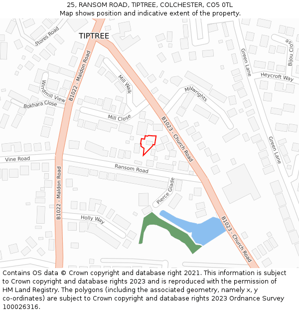 25, RANSOM ROAD, TIPTREE, COLCHESTER, CO5 0TL: Location map and indicative extent of plot