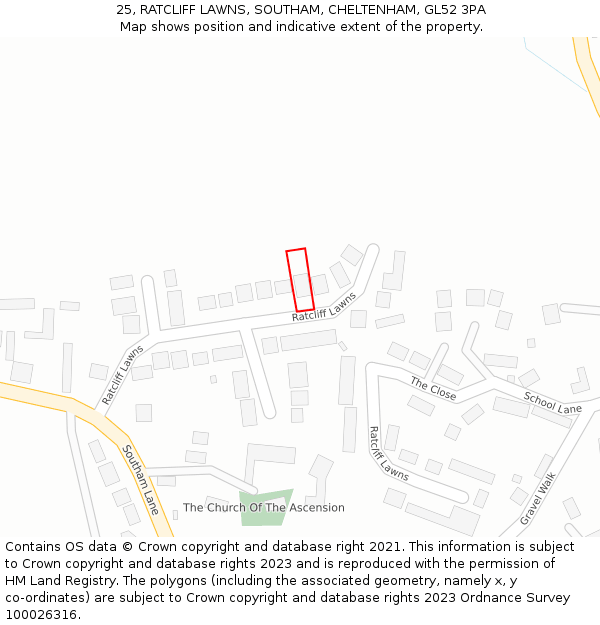 25, RATCLIFF LAWNS, SOUTHAM, CHELTENHAM, GL52 3PA: Location map and indicative extent of plot