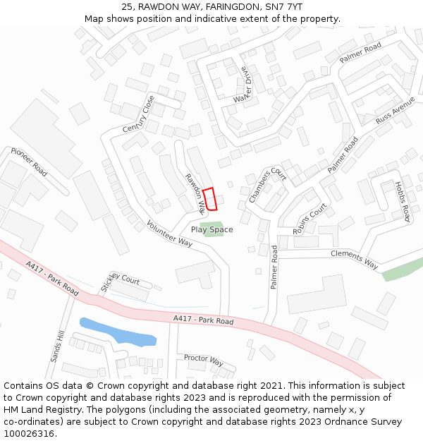 25, RAWDON WAY, FARINGDON, SN7 7YT: Location map and indicative extent of plot