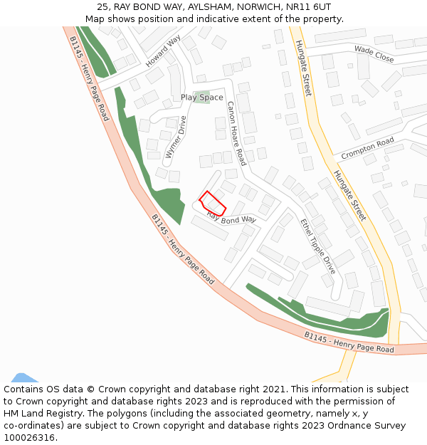 25, RAY BOND WAY, AYLSHAM, NORWICH, NR11 6UT: Location map and indicative extent of plot