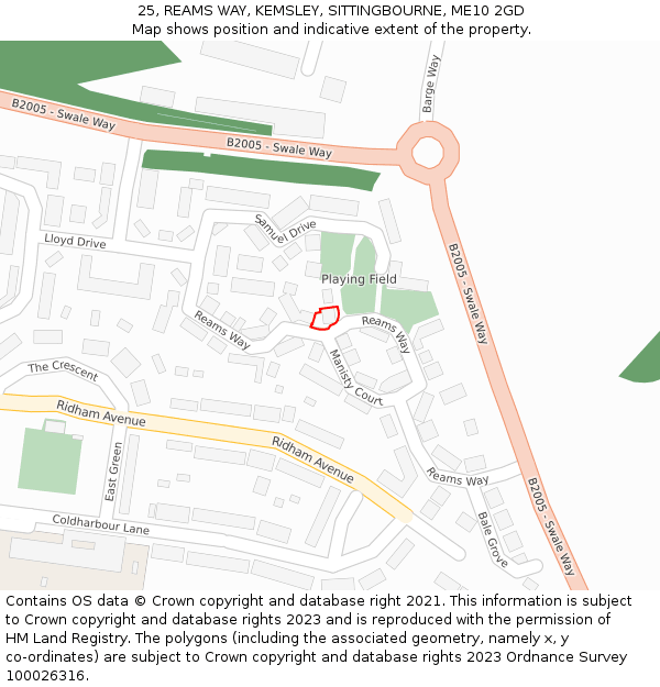 25, REAMS WAY, KEMSLEY, SITTINGBOURNE, ME10 2GD: Location map and indicative extent of plot