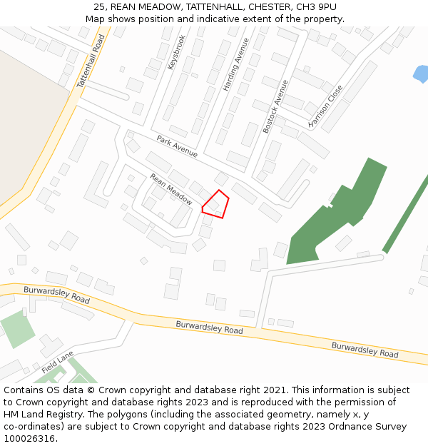 25, REAN MEADOW, TATTENHALL, CHESTER, CH3 9PU: Location map and indicative extent of plot