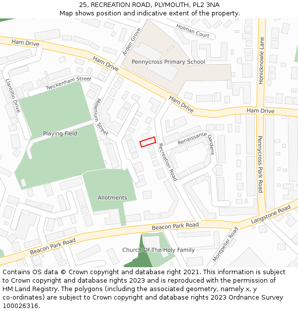 25, RECREATION ROAD, PLYMOUTH, PL2 3NA: Location map and indicative extent of plot