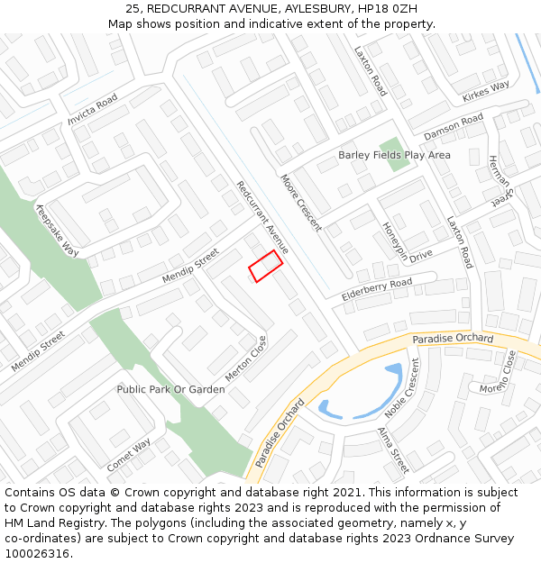 25, REDCURRANT AVENUE, AYLESBURY, HP18 0ZH: Location map and indicative extent of plot