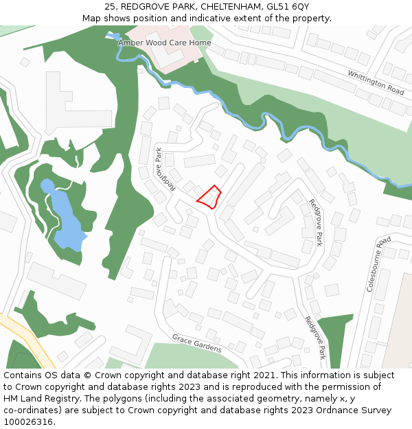 25, REDGROVE PARK, CHELTENHAM, GL51 6QY: Location map and indicative extent of plot