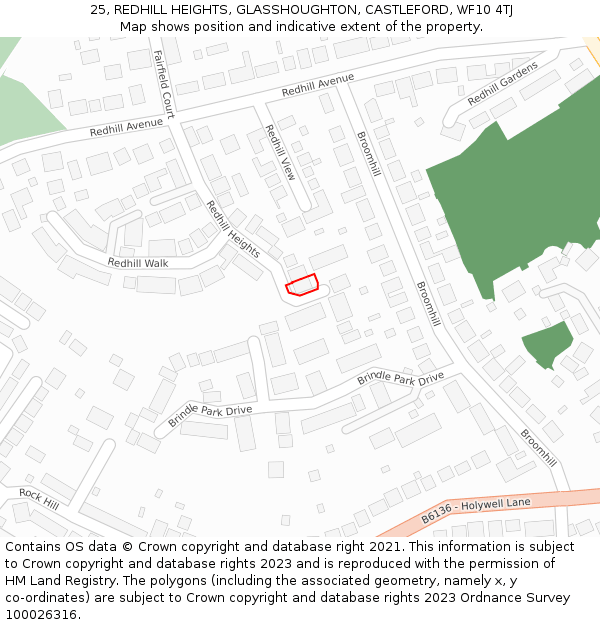 25, REDHILL HEIGHTS, GLASSHOUGHTON, CASTLEFORD, WF10 4TJ: Location map and indicative extent of plot