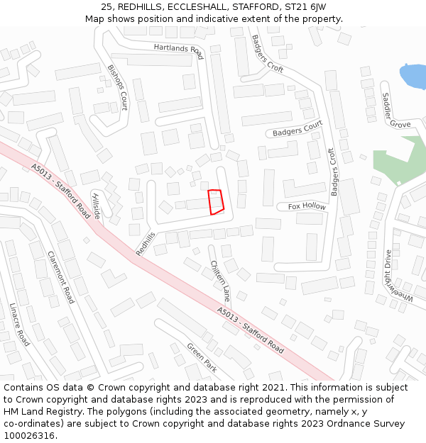 25, REDHILLS, ECCLESHALL, STAFFORD, ST21 6JW: Location map and indicative extent of plot