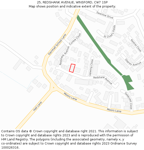 25, REDSHANK AVENUE, WINSFORD, CW7 1SP: Location map and indicative extent of plot