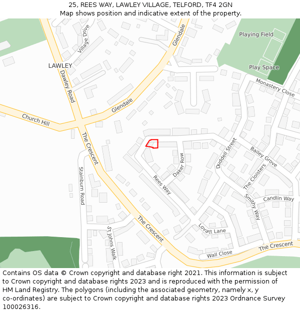 25, REES WAY, LAWLEY VILLAGE, TELFORD, TF4 2GN: Location map and indicative extent of plot