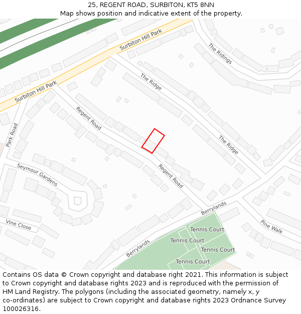 25, REGENT ROAD, SURBITON, KT5 8NN: Location map and indicative extent of plot