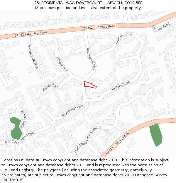 25, REGIMENTAL WAY, DOVERCOURT, HARWICH, CO12 5FE: Location map and indicative extent of plot