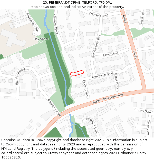 25, REMBRANDT DRIVE, TELFORD, TF5 0PL: Location map and indicative extent of plot