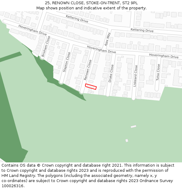 25, RENOWN CLOSE, STOKE-ON-TRENT, ST2 9PL: Location map and indicative extent of plot