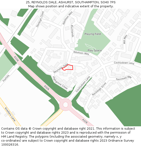 25, REYNOLDS DALE, ASHURST, SOUTHAMPTON, SO40 7PS: Location map and indicative extent of plot