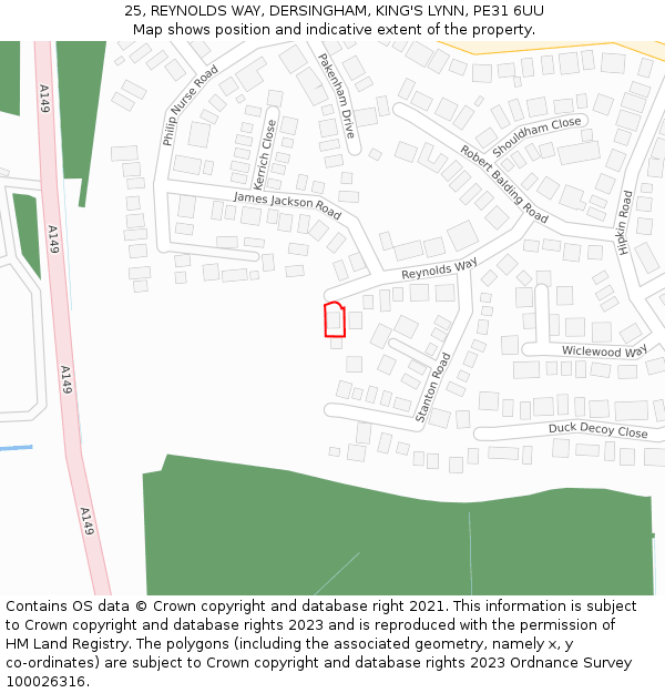 25, REYNOLDS WAY, DERSINGHAM, KING'S LYNN, PE31 6UU: Location map and indicative extent of plot