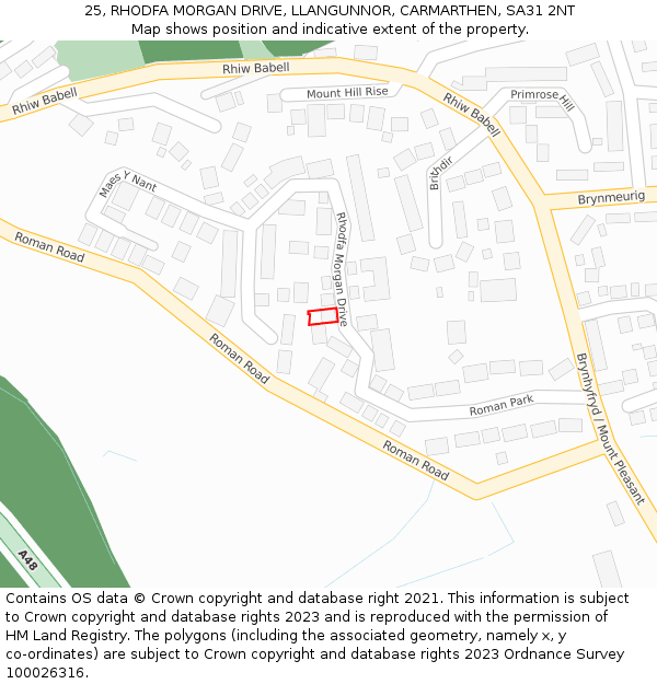 25, RHODFA MORGAN DRIVE, LLANGUNNOR, CARMARTHEN, SA31 2NT: Location map and indicative extent of plot