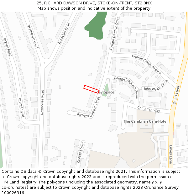 25, RICHARD DAWSON DRIVE, STOKE-ON-TRENT, ST2 8NX: Location map and indicative extent of plot