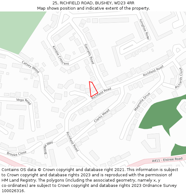 25, RICHFIELD ROAD, BUSHEY, WD23 4RR: Location map and indicative extent of plot