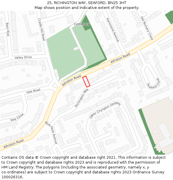 25, RICHINGTON WAY, SEAFORD, BN25 3HT: Location map and indicative extent of plot