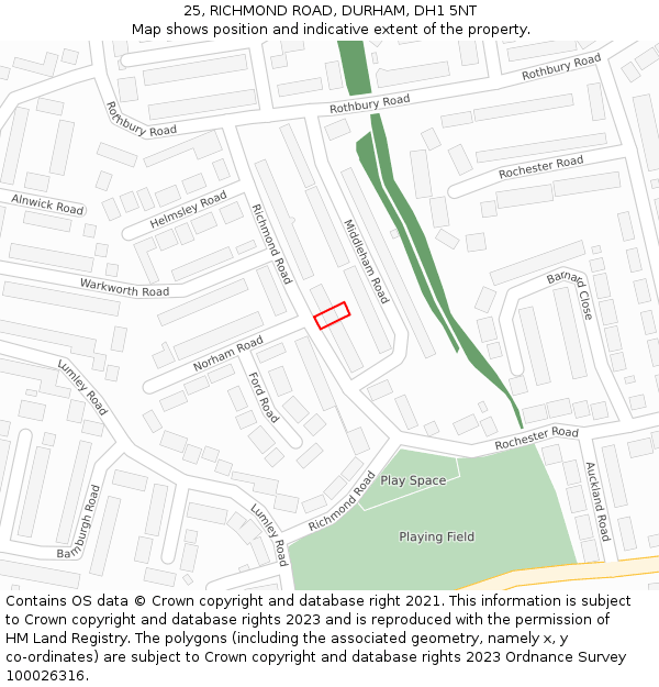 25, RICHMOND ROAD, DURHAM, DH1 5NT: Location map and indicative extent of plot