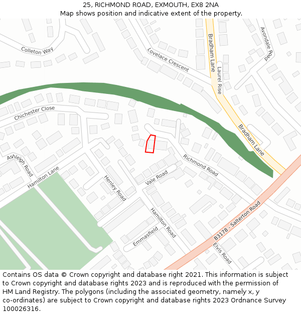 25, RICHMOND ROAD, EXMOUTH, EX8 2NA: Location map and indicative extent of plot