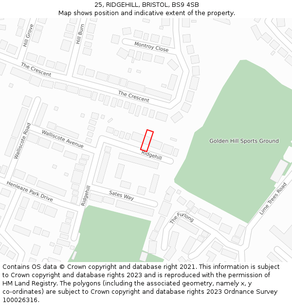 25, RIDGEHILL, BRISTOL, BS9 4SB: Location map and indicative extent of plot
