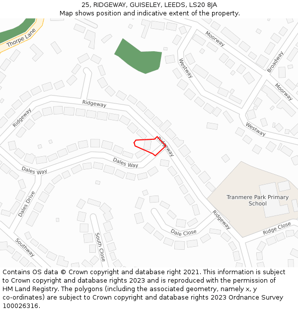 25, RIDGEWAY, GUISELEY, LEEDS, LS20 8JA: Location map and indicative extent of plot