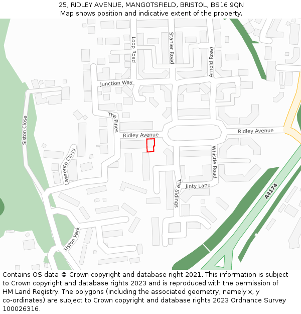 25, RIDLEY AVENUE, MANGOTSFIELD, BRISTOL, BS16 9QN: Location map and indicative extent of plot