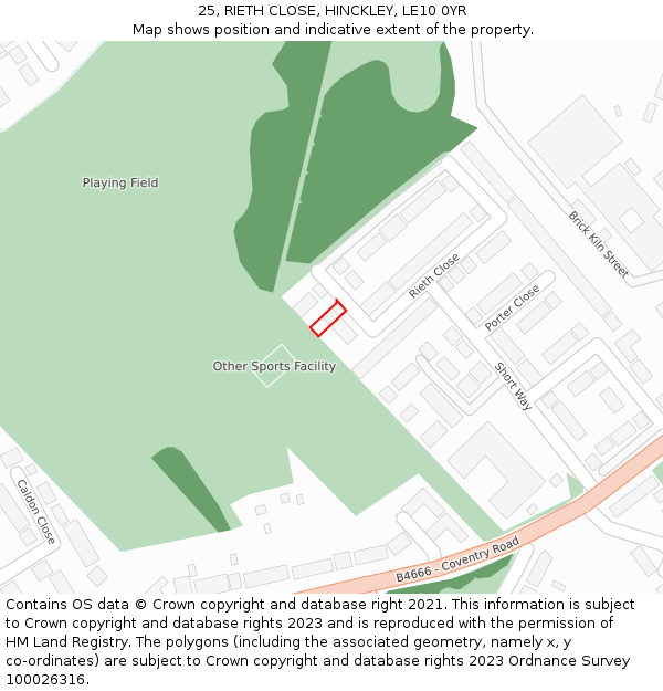 25, RIETH CLOSE, HINCKLEY, LE10 0YR: Location map and indicative extent of plot