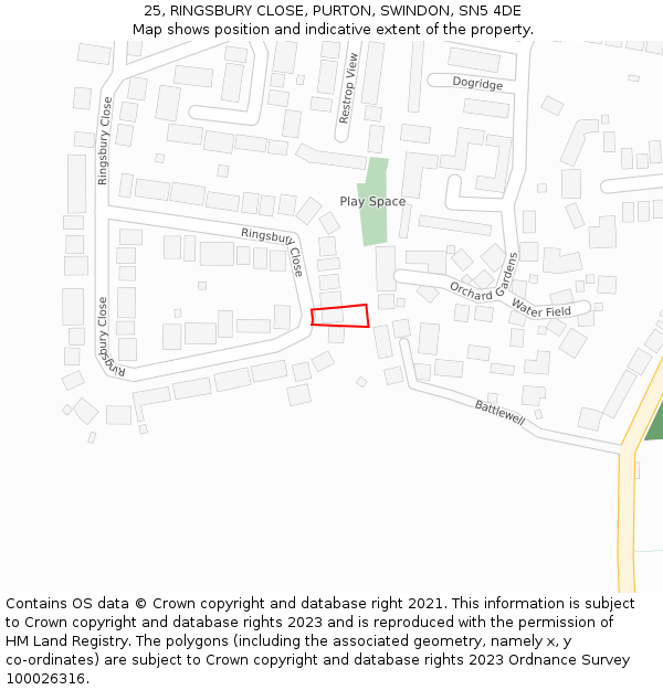 25, RINGSBURY CLOSE, PURTON, SWINDON, SN5 4DE: Location map and indicative extent of plot