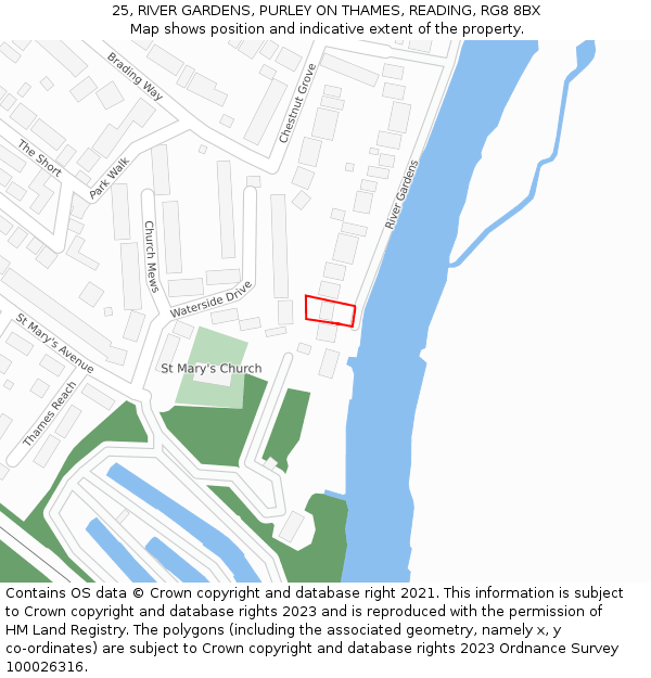 25, RIVER GARDENS, PURLEY ON THAMES, READING, RG8 8BX: Location map and indicative extent of plot