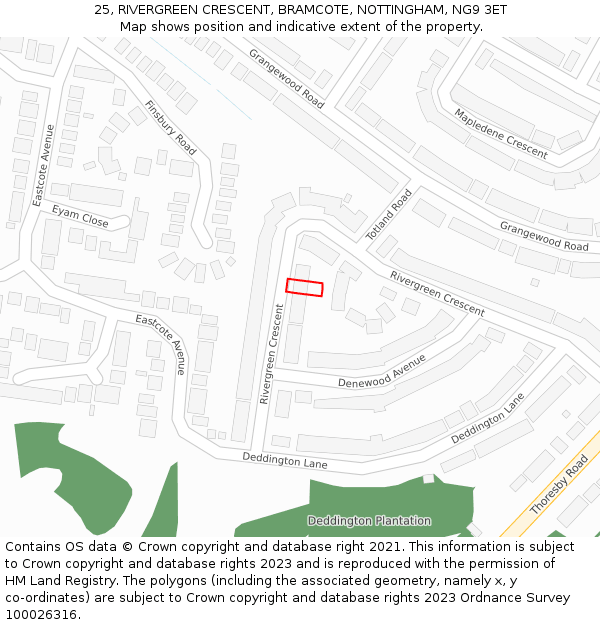 25, RIVERGREEN CRESCENT, BRAMCOTE, NOTTINGHAM, NG9 3ET: Location map and indicative extent of plot
