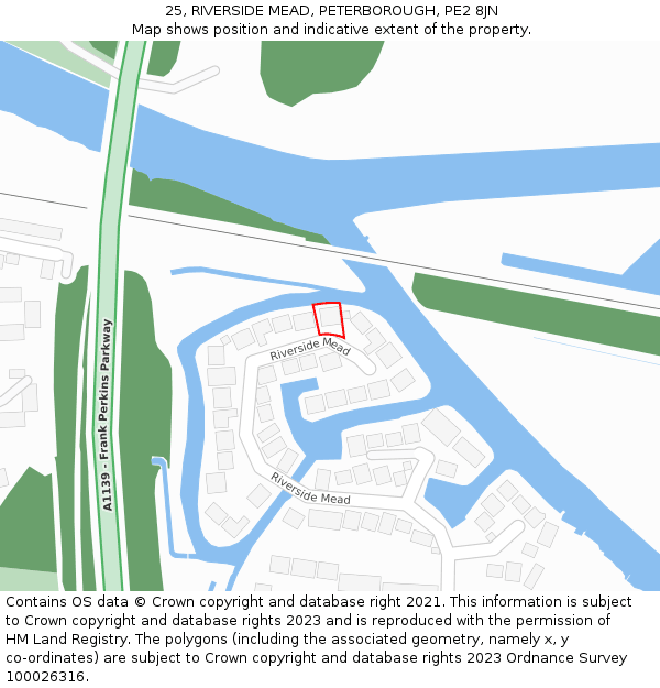 25, RIVERSIDE MEAD, PETERBOROUGH, PE2 8JN: Location map and indicative extent of plot