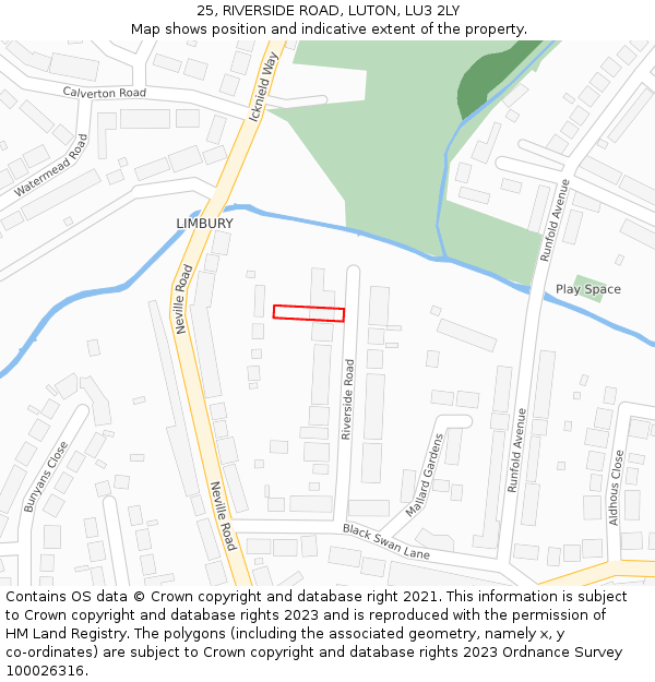25, RIVERSIDE ROAD, LUTON, LU3 2LY: Location map and indicative extent of plot
