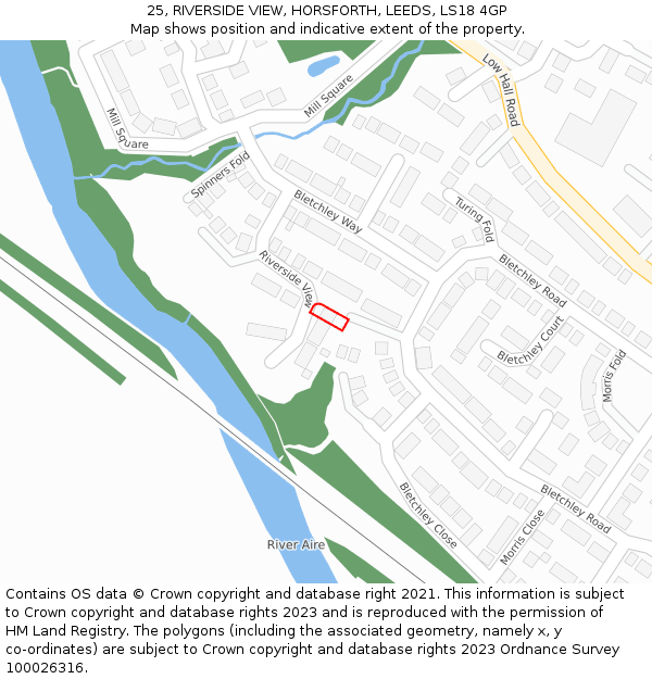 25, RIVERSIDE VIEW, HORSFORTH, LEEDS, LS18 4GP: Location map and indicative extent of plot