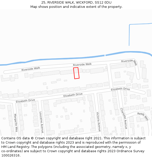 25, RIVERSIDE WALK, WICKFORD, SS12 0DU: Location map and indicative extent of plot