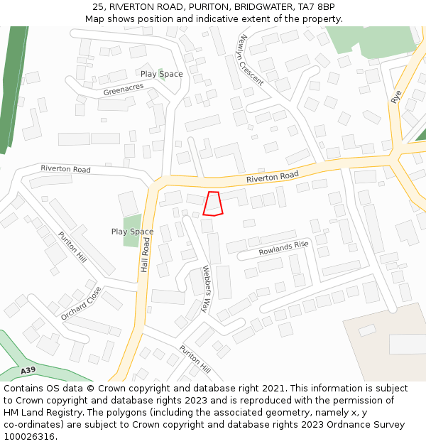 25, RIVERTON ROAD, PURITON, BRIDGWATER, TA7 8BP: Location map and indicative extent of plot