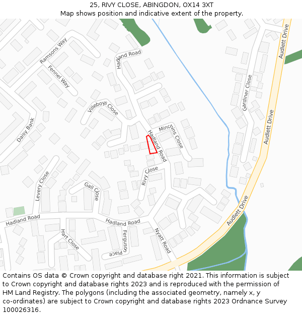 25, RIVY CLOSE, ABINGDON, OX14 3XT: Location map and indicative extent of plot