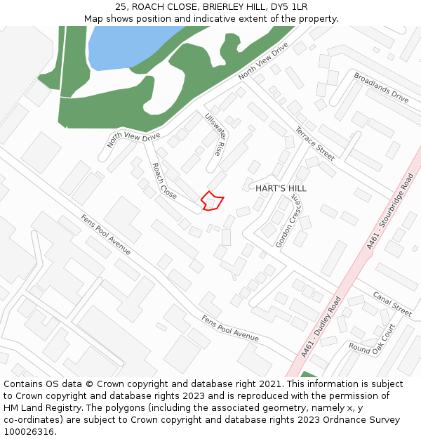 25, ROACH CLOSE, BRIERLEY HILL, DY5 1LR: Location map and indicative extent of plot