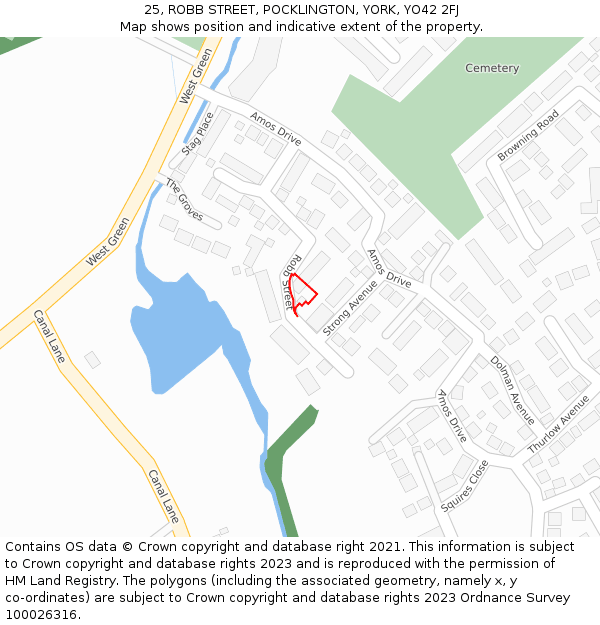 25, ROBB STREET, POCKLINGTON, YORK, YO42 2FJ: Location map and indicative extent of plot