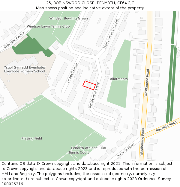 25, ROBINSWOOD CLOSE, PENARTH, CF64 3JG: Location map and indicative extent of plot