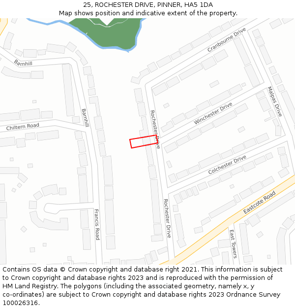 25, ROCHESTER DRIVE, PINNER, HA5 1DA: Location map and indicative extent of plot