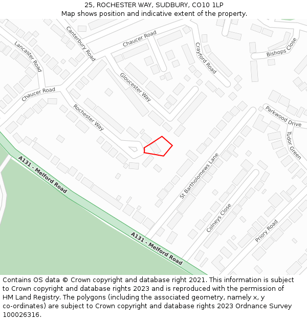 25, ROCHESTER WAY, SUDBURY, CO10 1LP: Location map and indicative extent of plot