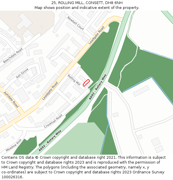 25, ROLLING MILL, CONSETT, DH8 6NH: Location map and indicative extent of plot