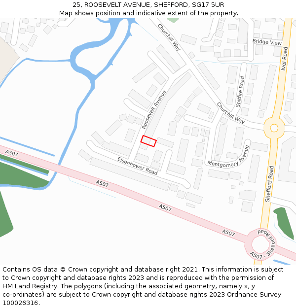 25, ROOSEVELT AVENUE, SHEFFORD, SG17 5UR: Location map and indicative extent of plot