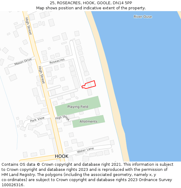 25, ROSEACRES, HOOK, GOOLE, DN14 5PP: Location map and indicative extent of plot