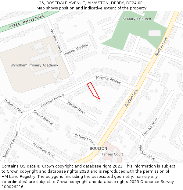 25, ROSEDALE AVENUE, ALVASTON, DERBY, DE24 0FL: Location map and indicative extent of plot