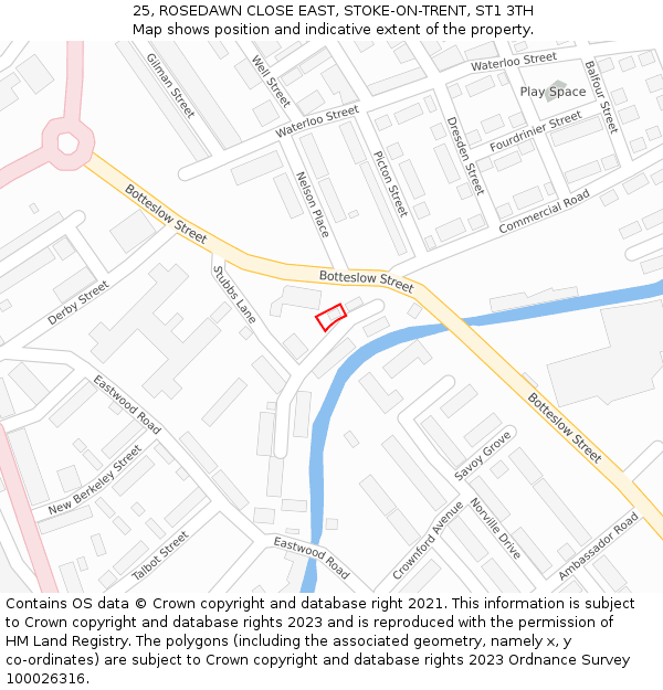 25, ROSEDAWN CLOSE EAST, STOKE-ON-TRENT, ST1 3TH: Location map and indicative extent of plot